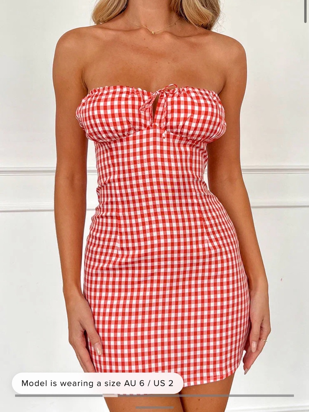 Beginning Boutique Red & White Gingham Strapless Mini Dress - Picture 2 of 4